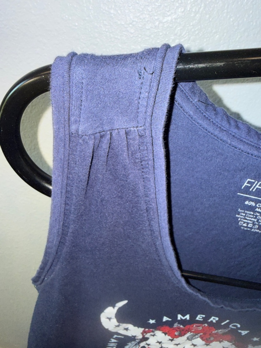 Fifth Sun Navy Tank Top with Red, White and Blue Bull Skull Graphic - Picture 4 of 5